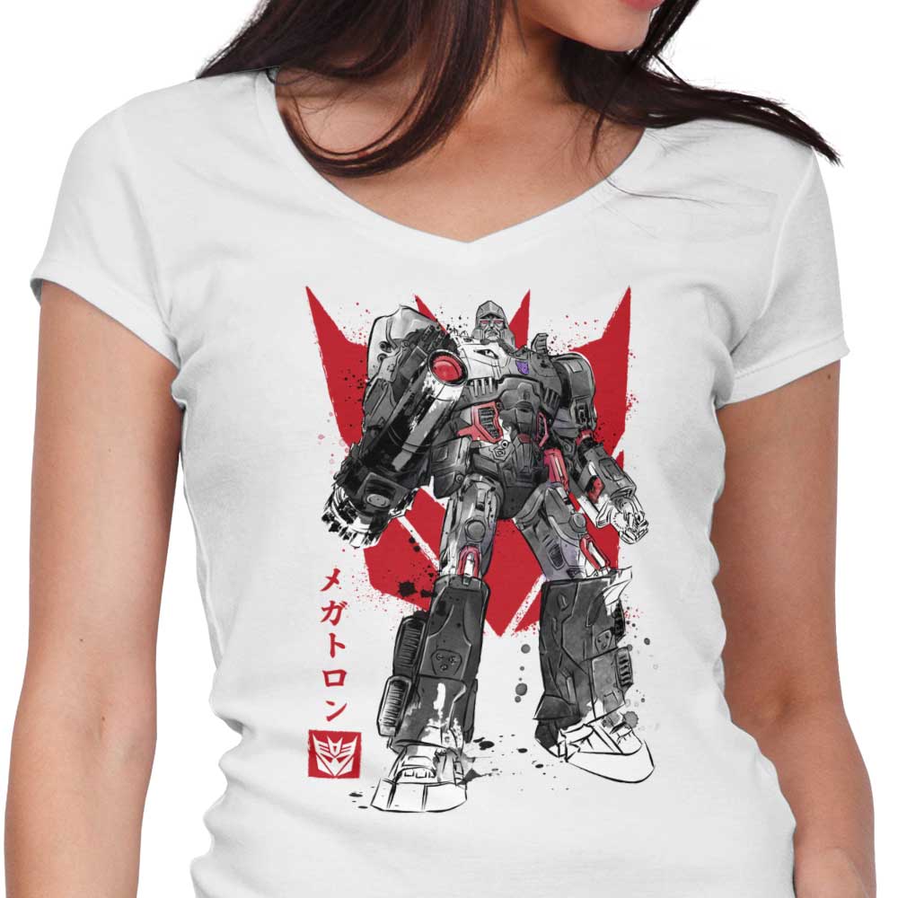 Unique Destruction Sumi - e Style Women's V - Neck Garment