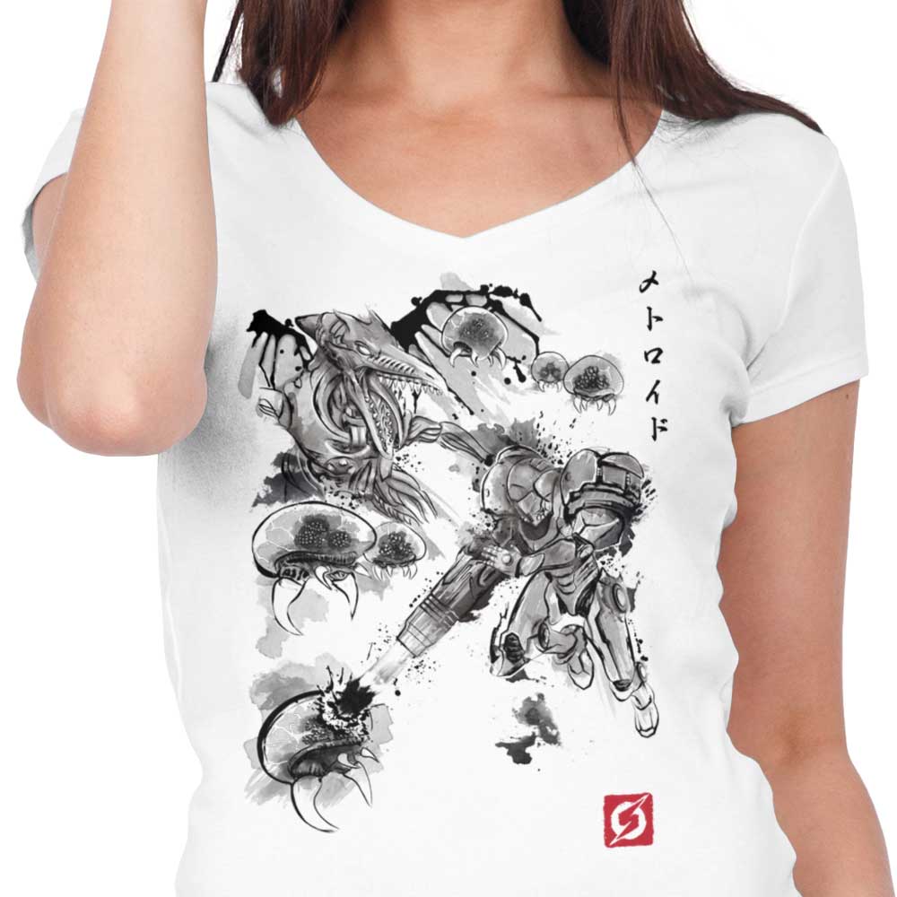 Women's Stylish V-Neck T-Shirt: The Attack of the Space Pirates Design