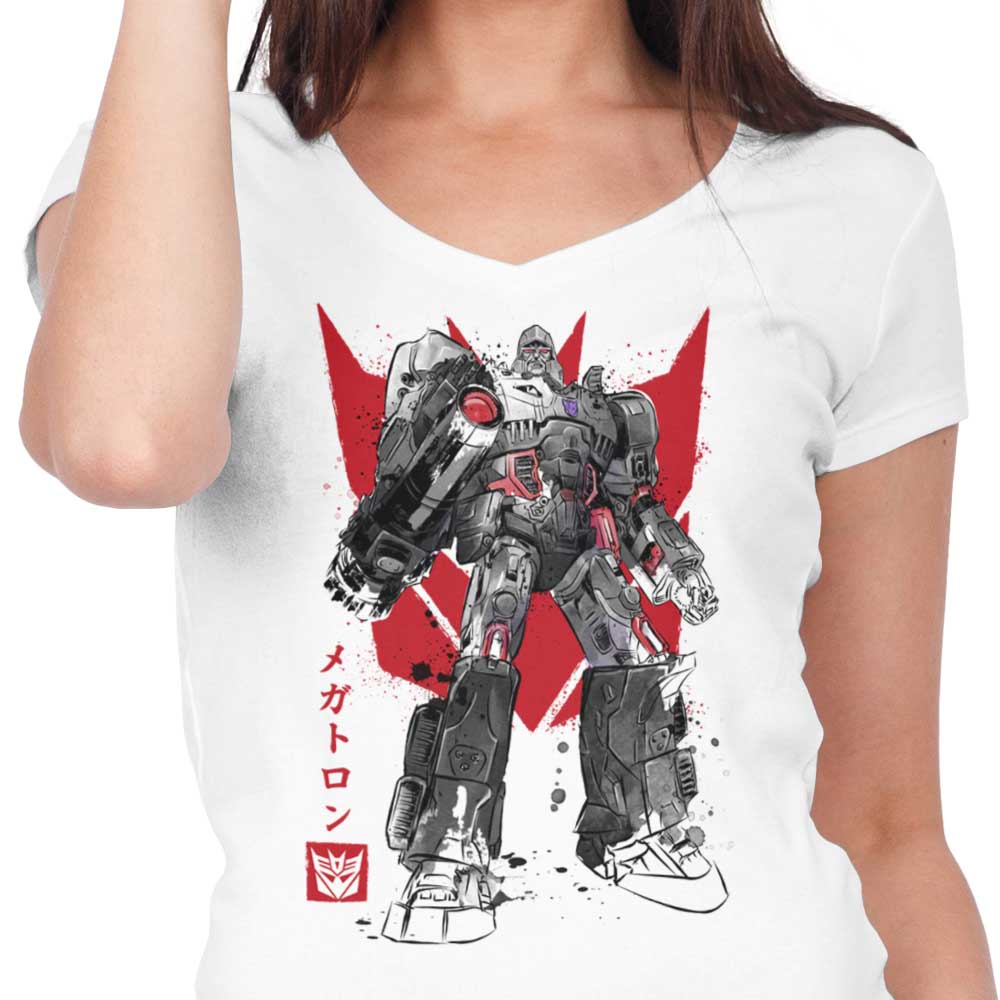 Unique Destruction Sumi - e Style Women's V - Neck Garment