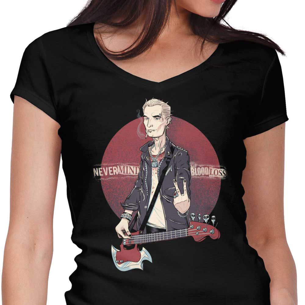 Women's Stylish V-Neck T-Shirt - 'Nevermind the Blood Loss' by Kgullholmen