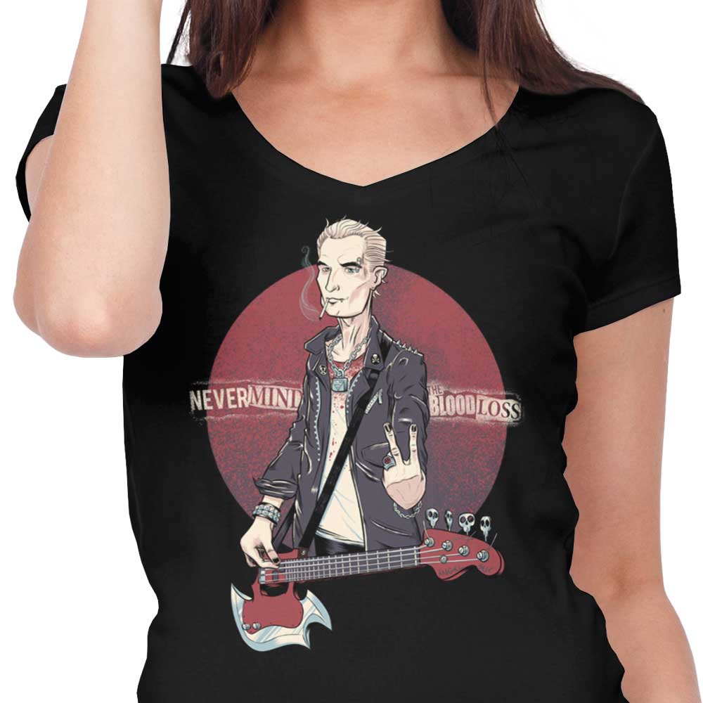 Women's Stylish V-Neck T-Shirt - 'Nevermind the Blood Loss' by Kgullholmen