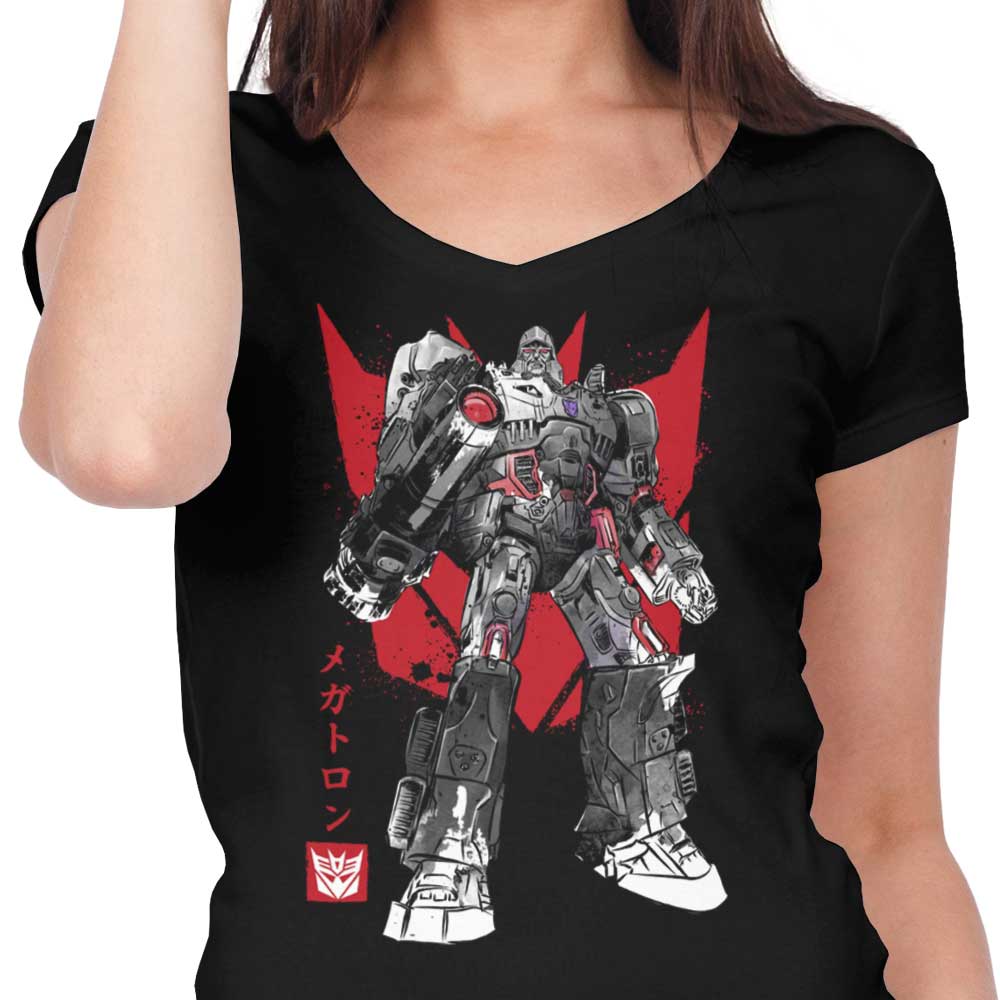 Unique Destruction Sumi - e Style Women's V - Neck Garment
