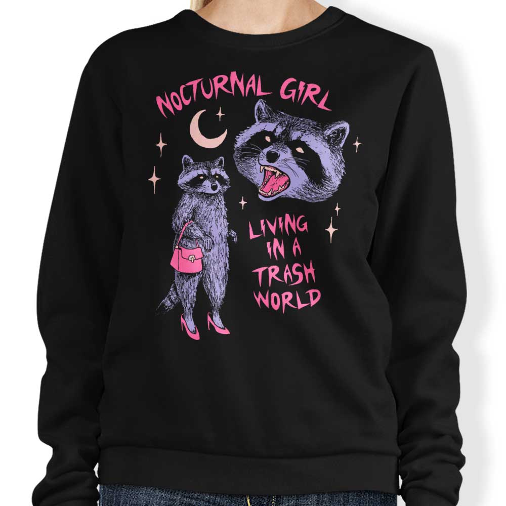 Comfortable Hillary White Nocturnal Girl Crewneck Sweatshirt