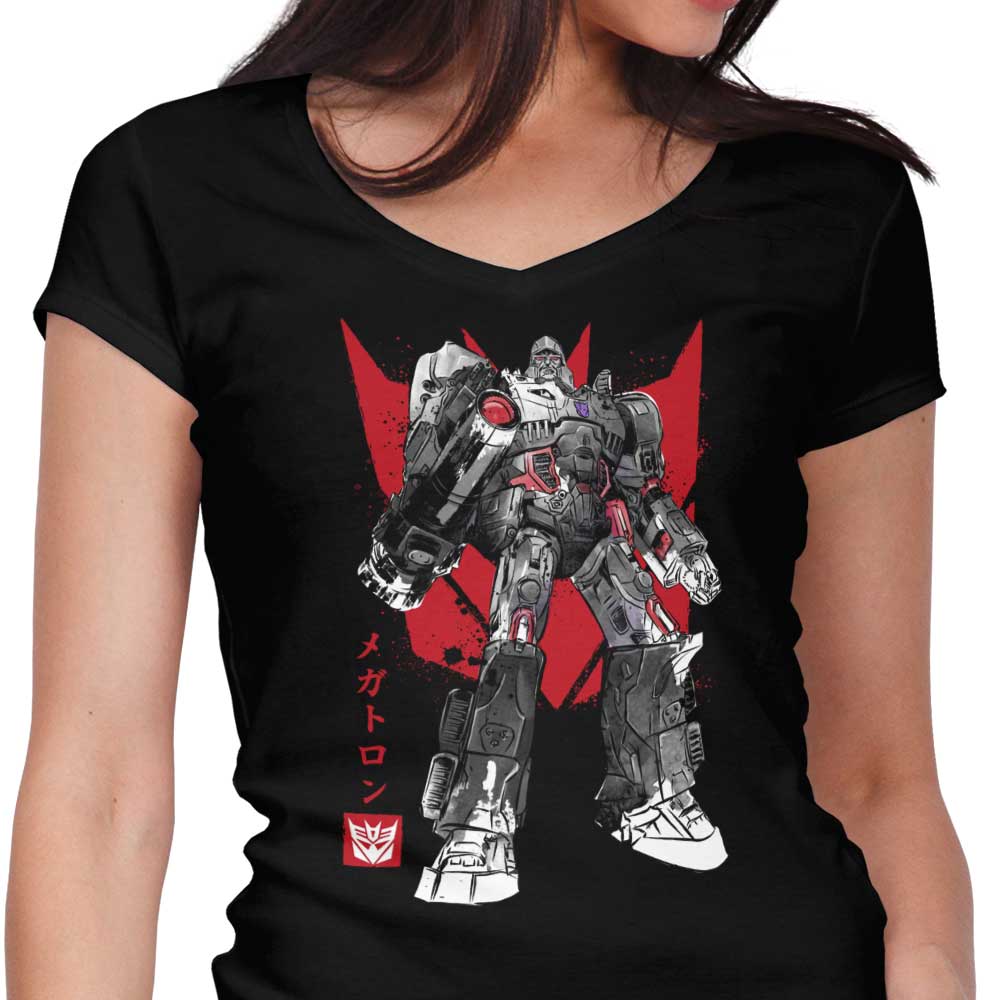 Unique Destruction Sumi - e Style Women's V - Neck Garment