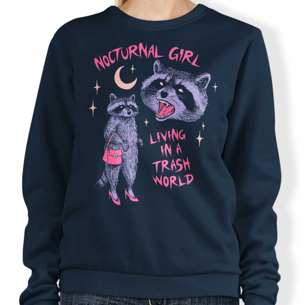 Comfortable Hillary White Nocturnal Girl Crewneck Sweatshirt