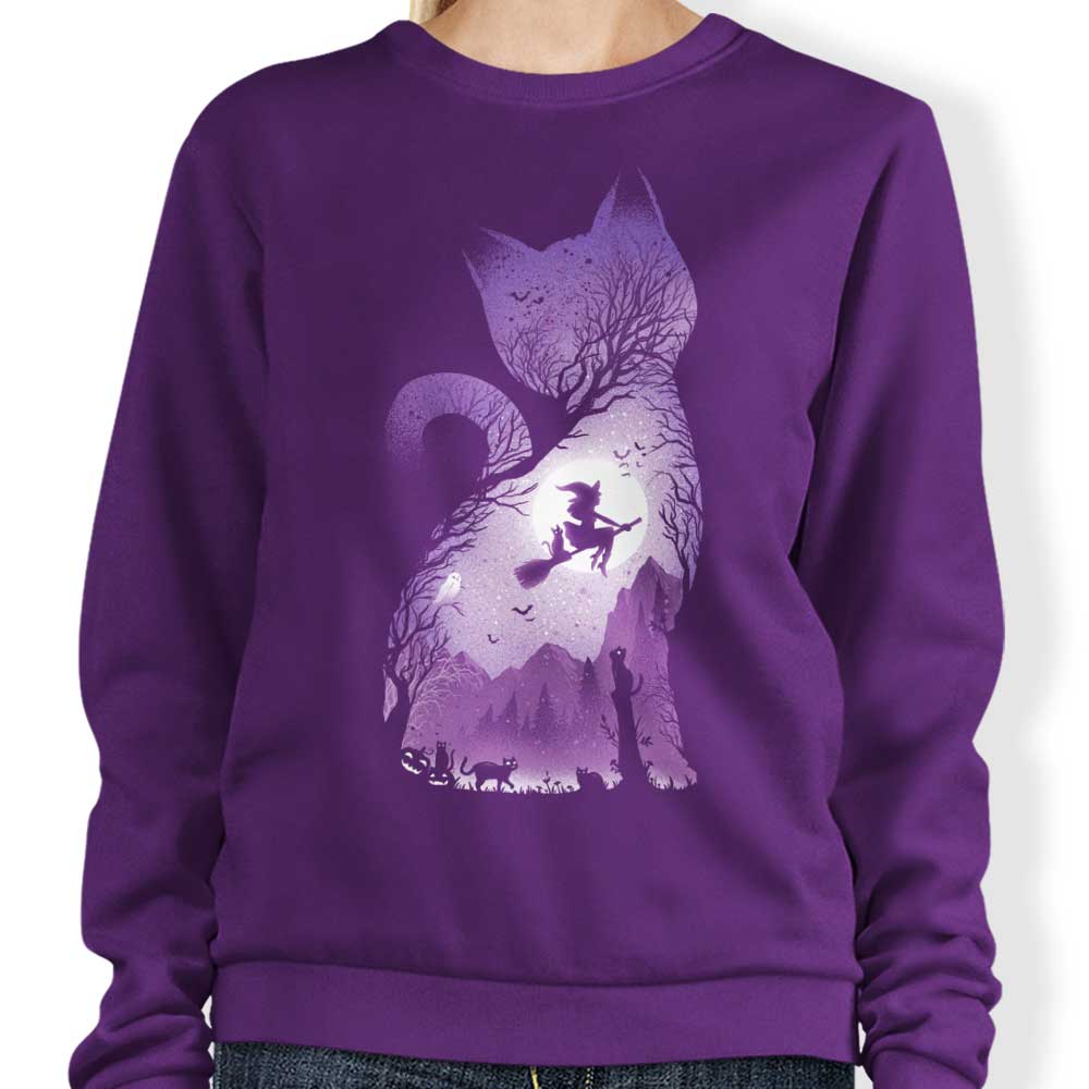 Alemaglia's Comfortable Witch's Cat Crewneck Sweatshirt in S - 4XL