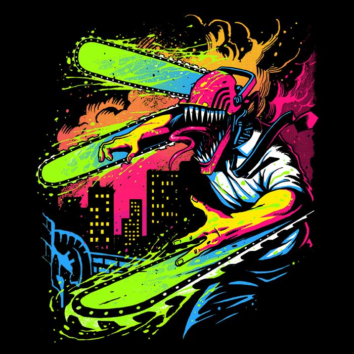 Neon Chainsaw Design Hooded Sweatshirt