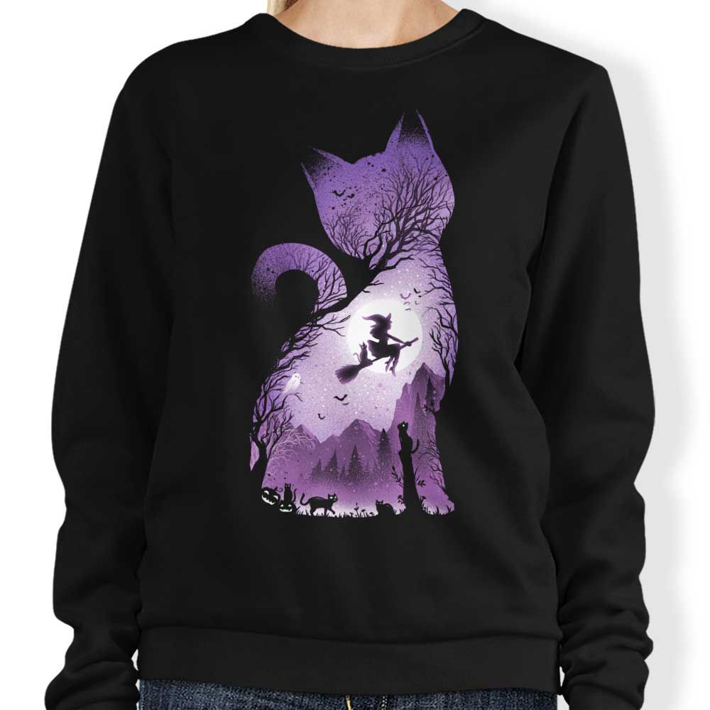 Alemaglia's Comfortable Witch's Cat Crewneck Sweatshirt in S - 4XL