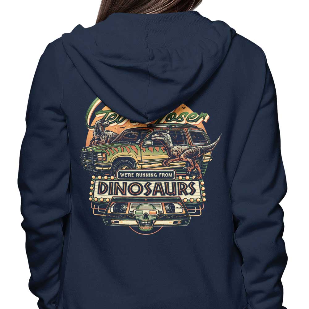 Momma Gorilla's 'We're Running from Dinosaurs' Branded Hooded Sweatshirt