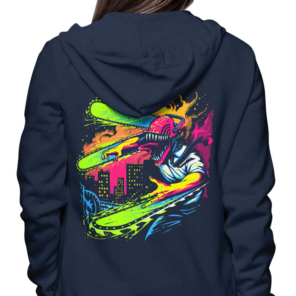 Neon Chainsaw Design Hooded Sweatshirt