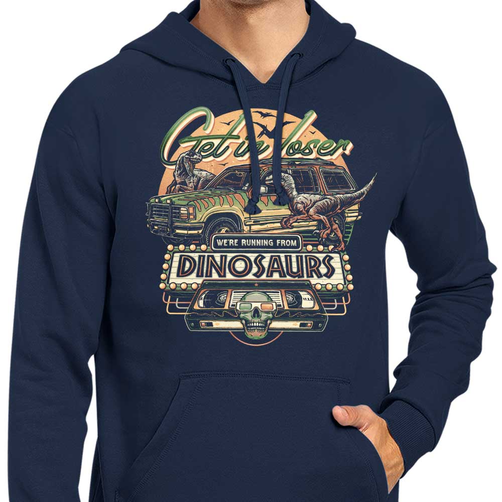 Momma Gorilla's 'We're Running from Dinosaurs' Branded Hooded Sweatshirt