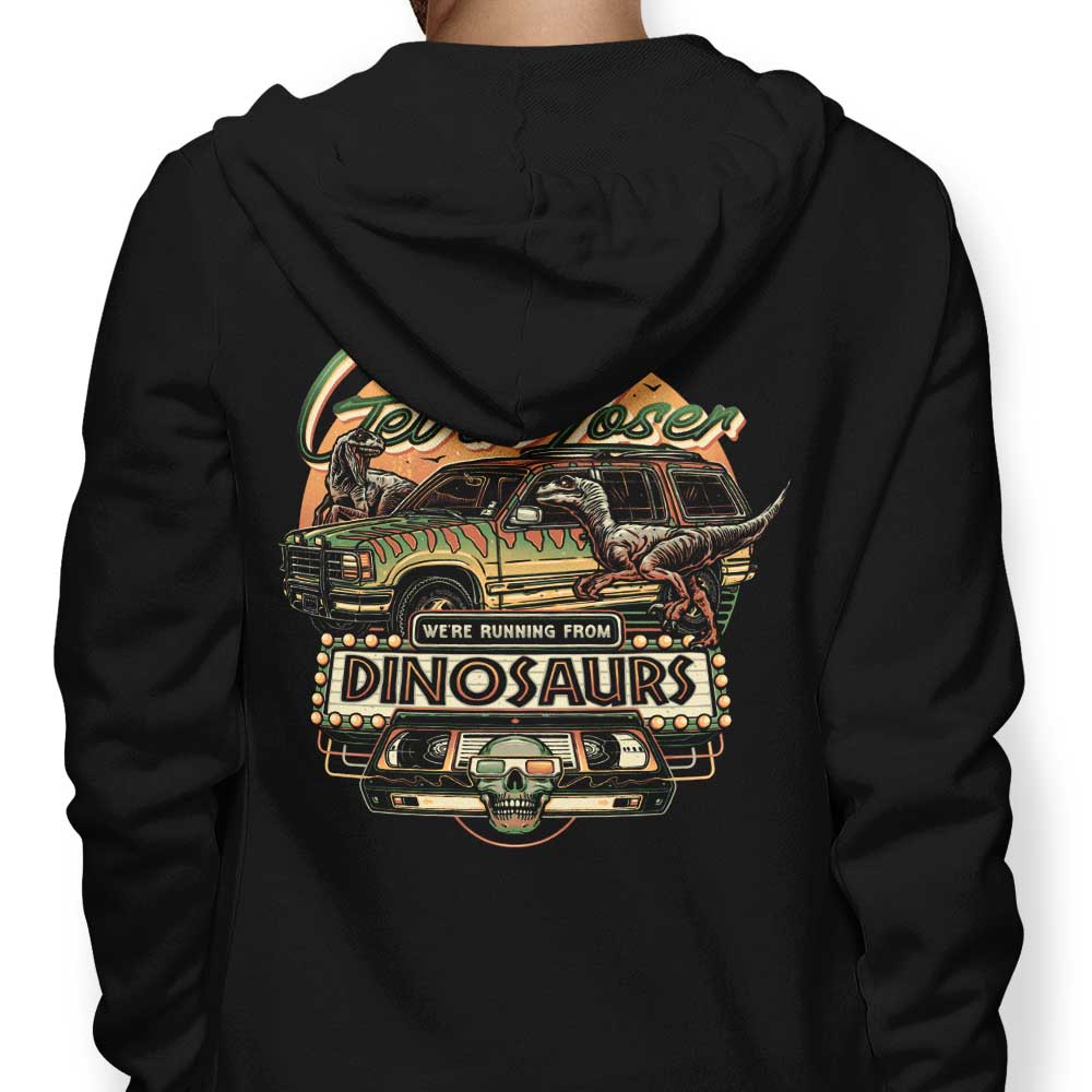 Momma Gorilla's 'We're Running from Dinosaurs' Branded Hooded Sweatshirt