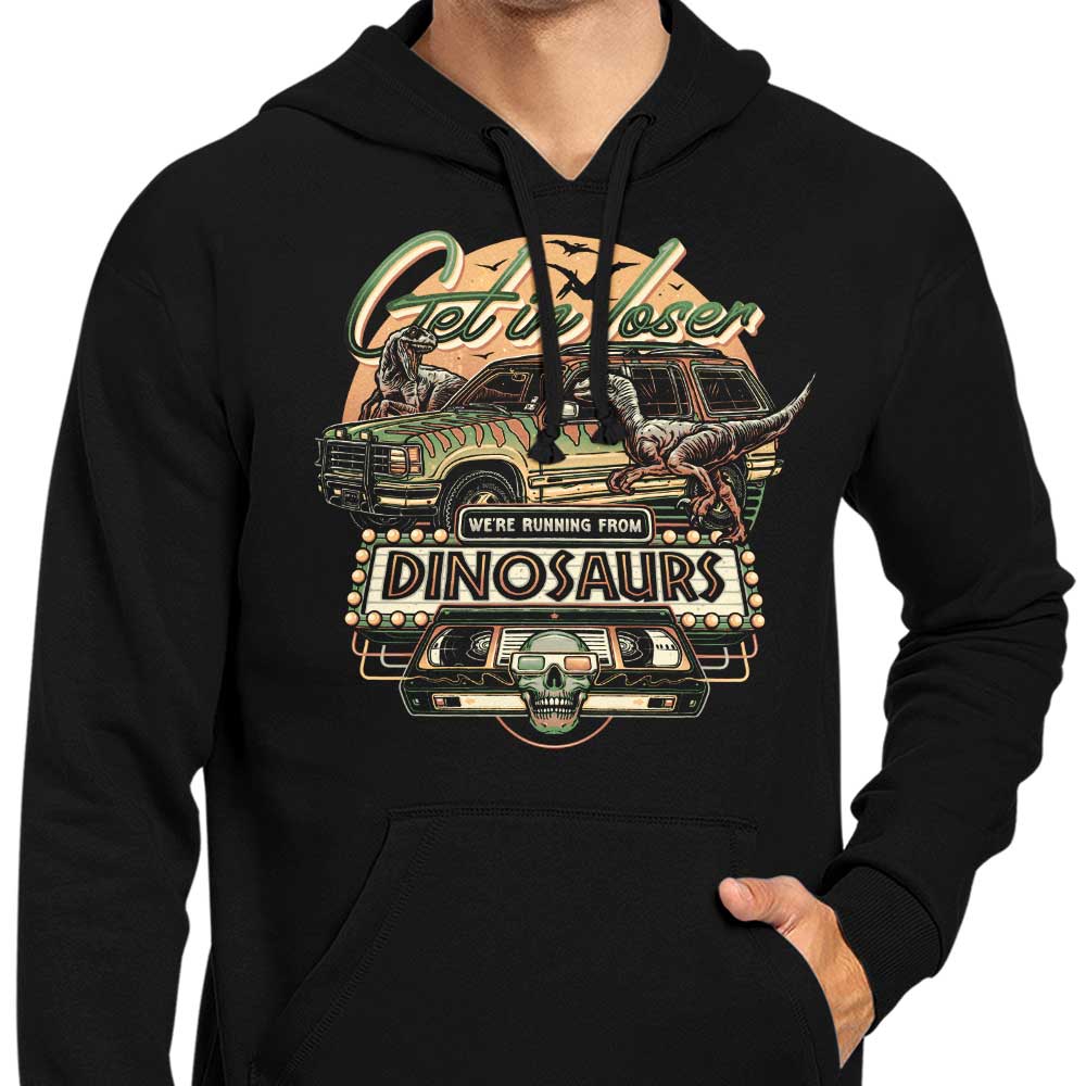 Momma Gorilla's 'We're Running from Dinosaurs' Branded Hooded Sweatshirt