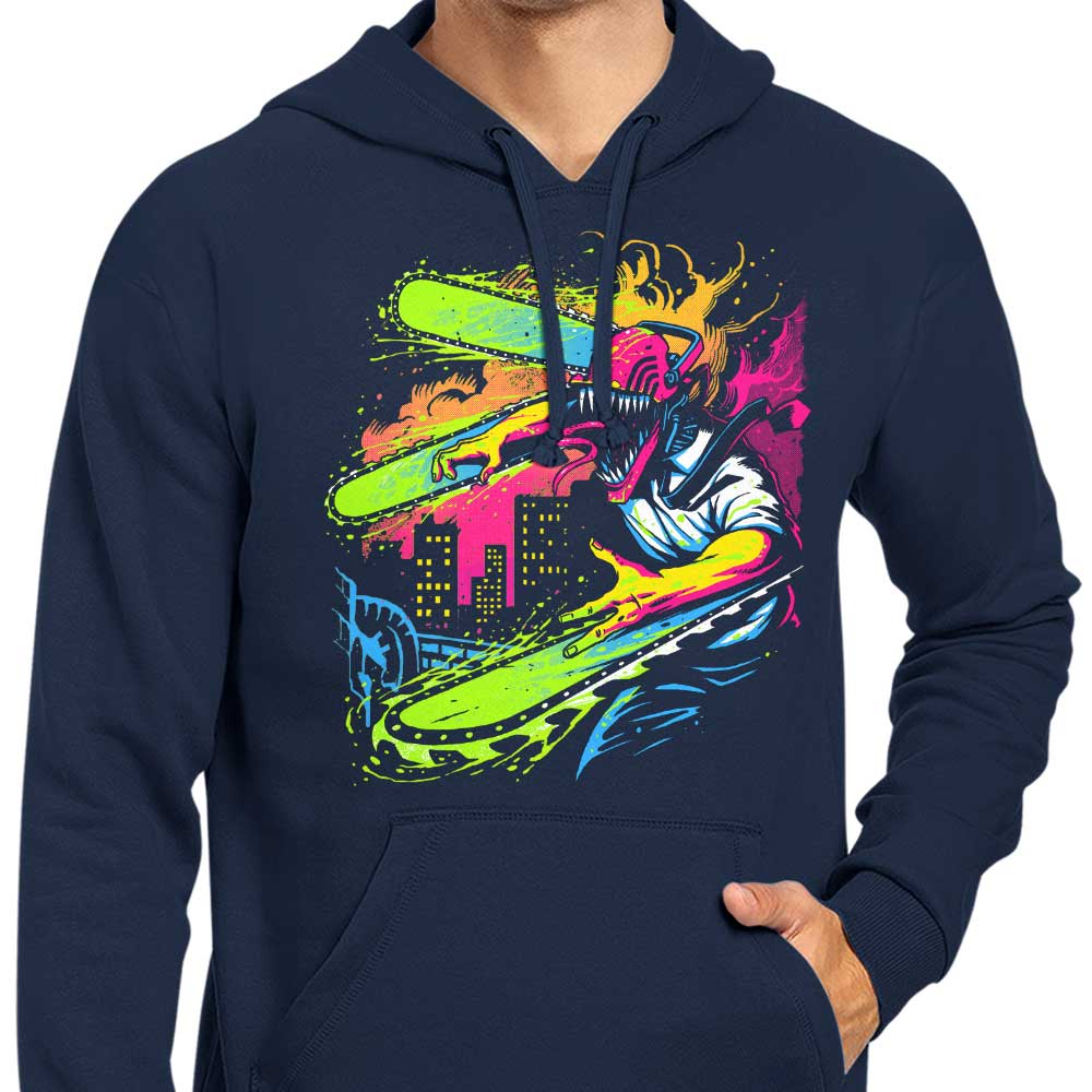 Neon Chainsaw Design Hooded Sweatshirt