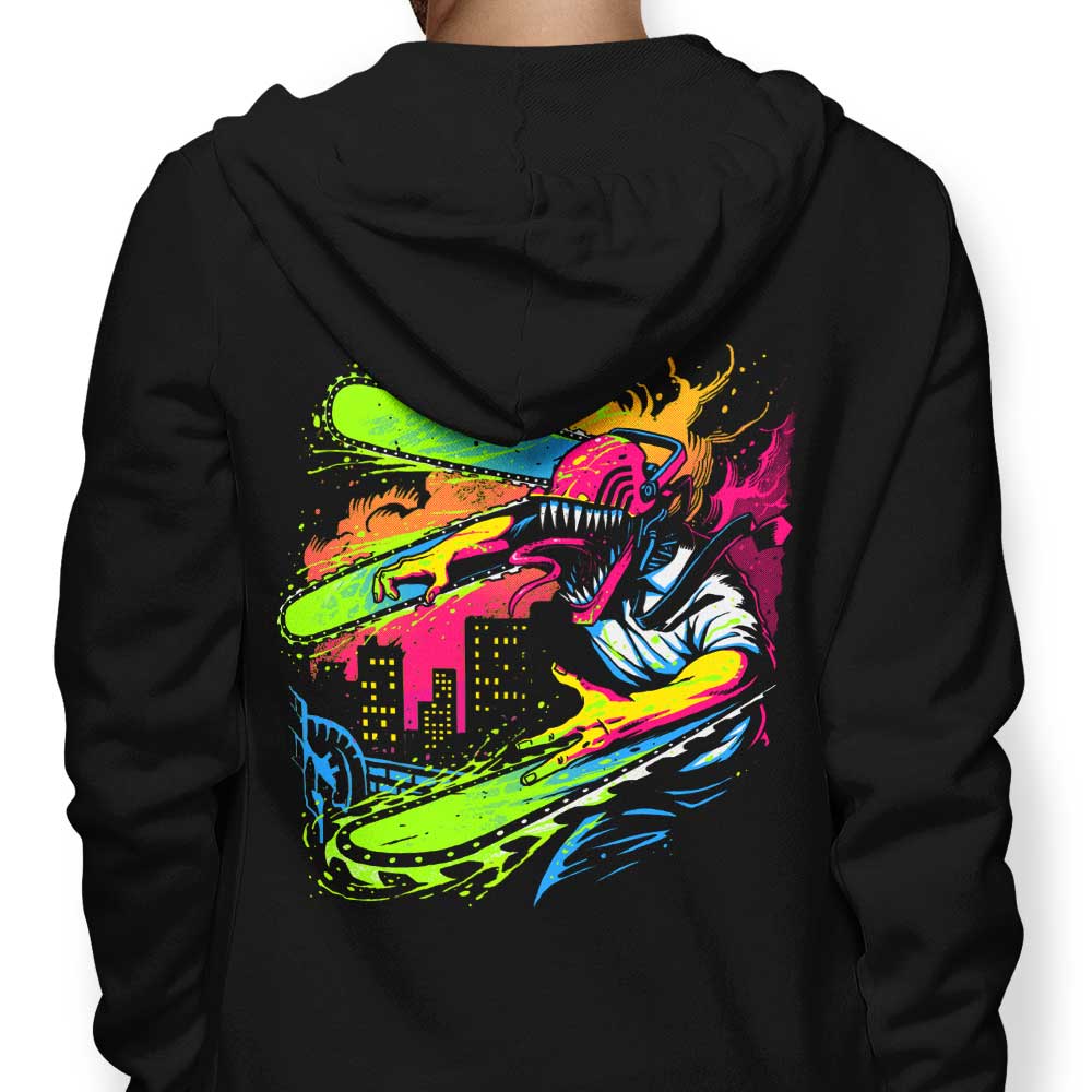 Neon Chainsaw Design Hooded Sweatshirt