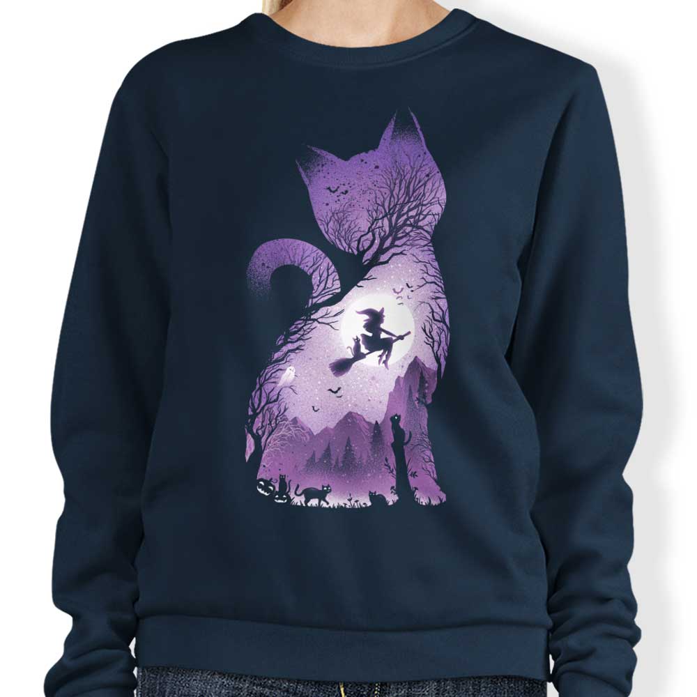 Alemaglia's Comfortable Witch's Cat Crewneck Sweatshirt in S - 4XL